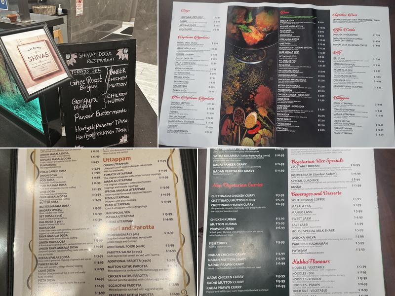 Shivas Dosa Restaurant Menu
