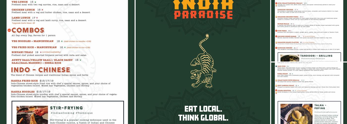 India Paradise Menu