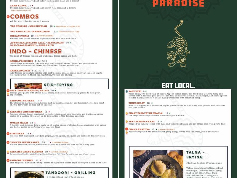 India Paradise Menu