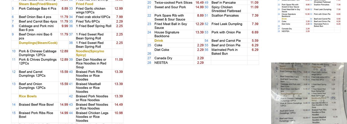 No.1 Fried Noodle（可口香） Menu