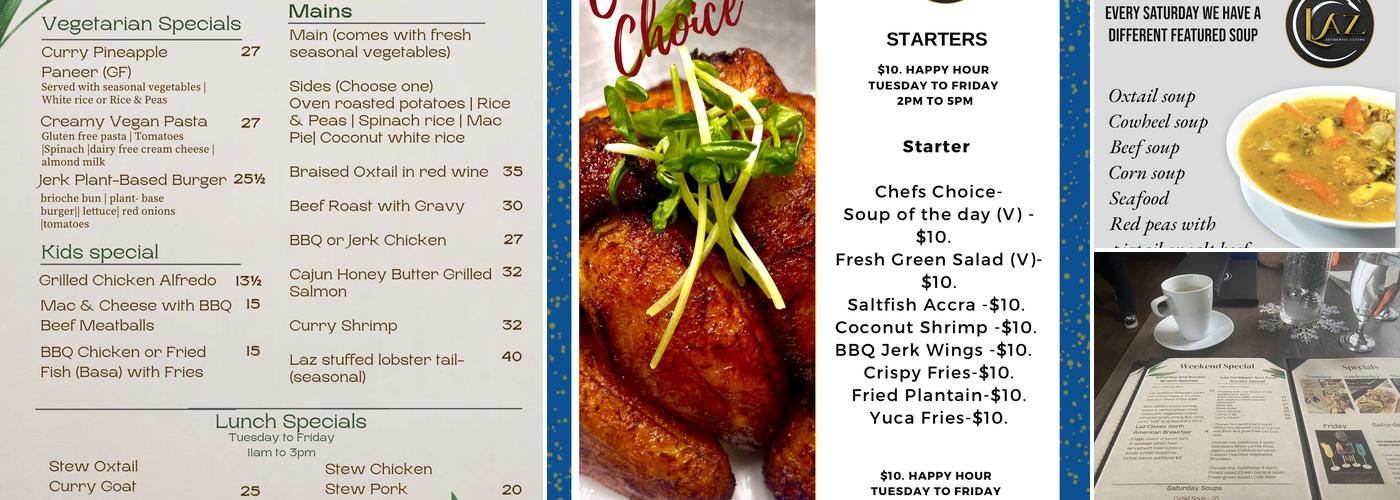 Laz Authentic Cuisine Inc Menu