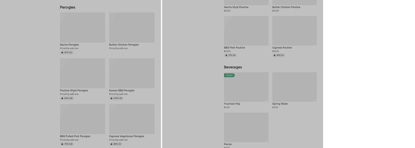 Perogies And Poutine Menu