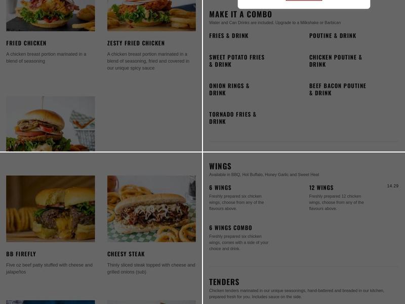 B Boyz Milton Menu