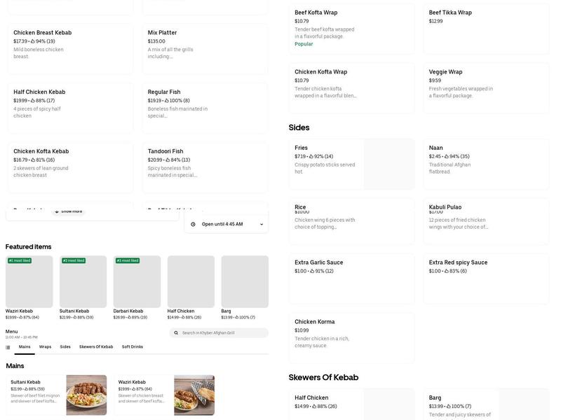Khyber Tikka & Kabab Menu