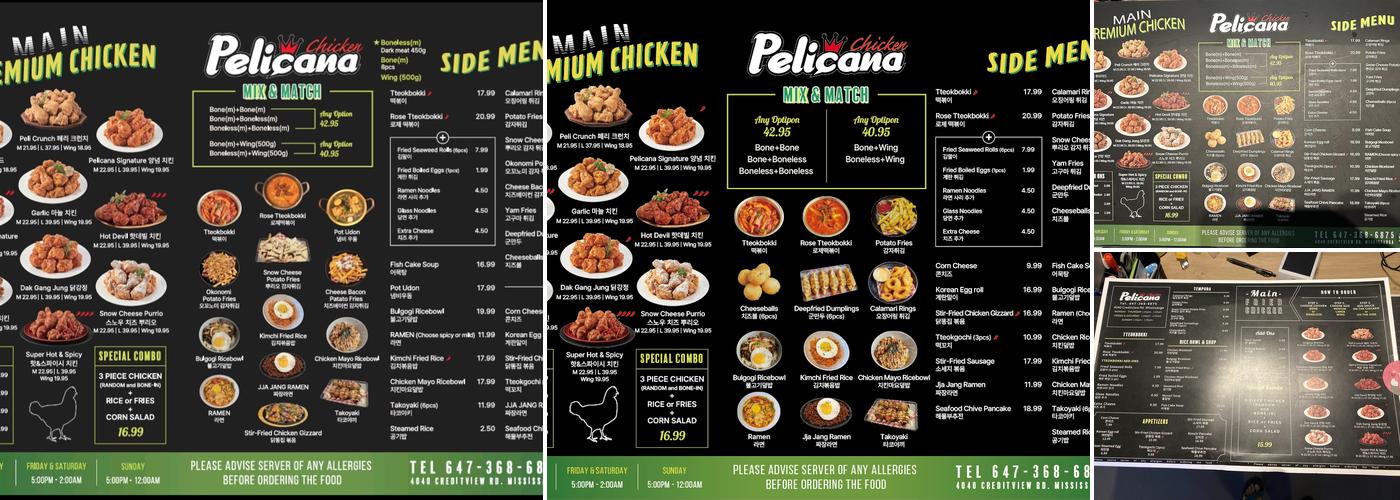 PELICANA MISSISSAUGA Menu