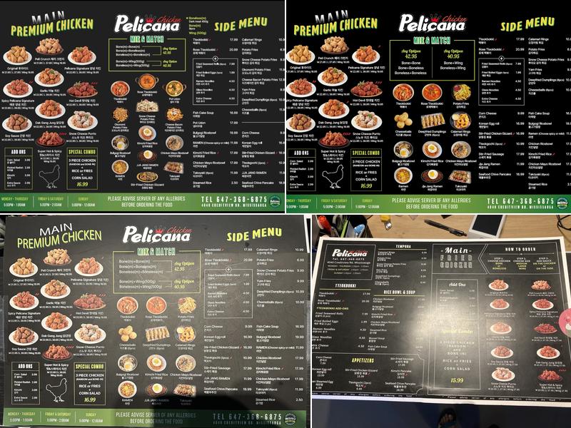 PELICANA MISSISSAUGA Menu