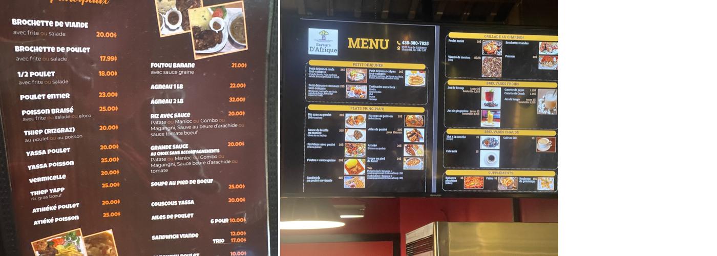 Saveur d'afrique Menu