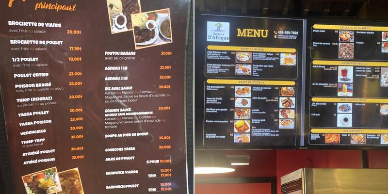 Saveur d'afrique Menu