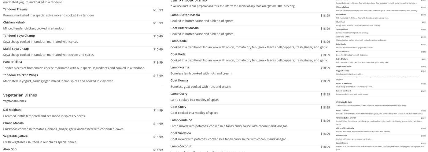 Maduban Indian cuisine in Nanaimo Menu