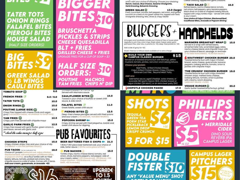 VIU Students' Union Pub Menu