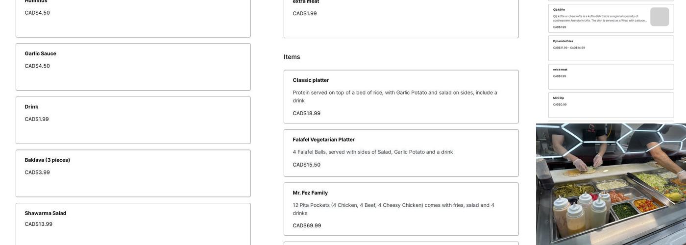Mr. Fez Shawarma Menu
