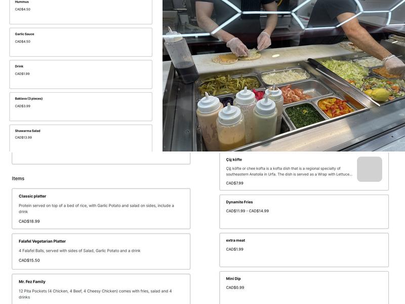 Mr. Fez Shawarma Menu