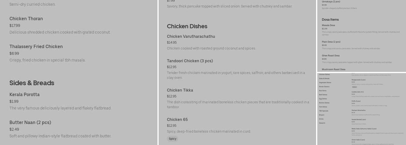 Thalassery Biriyani Hut (Tbh) Inc. Menu