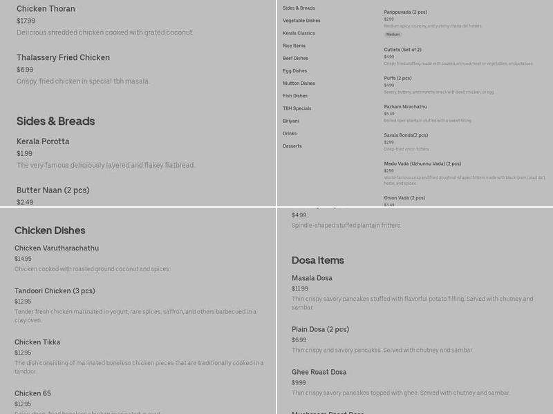 Thalassery Biriyani Hut (Tbh) Inc. Menu