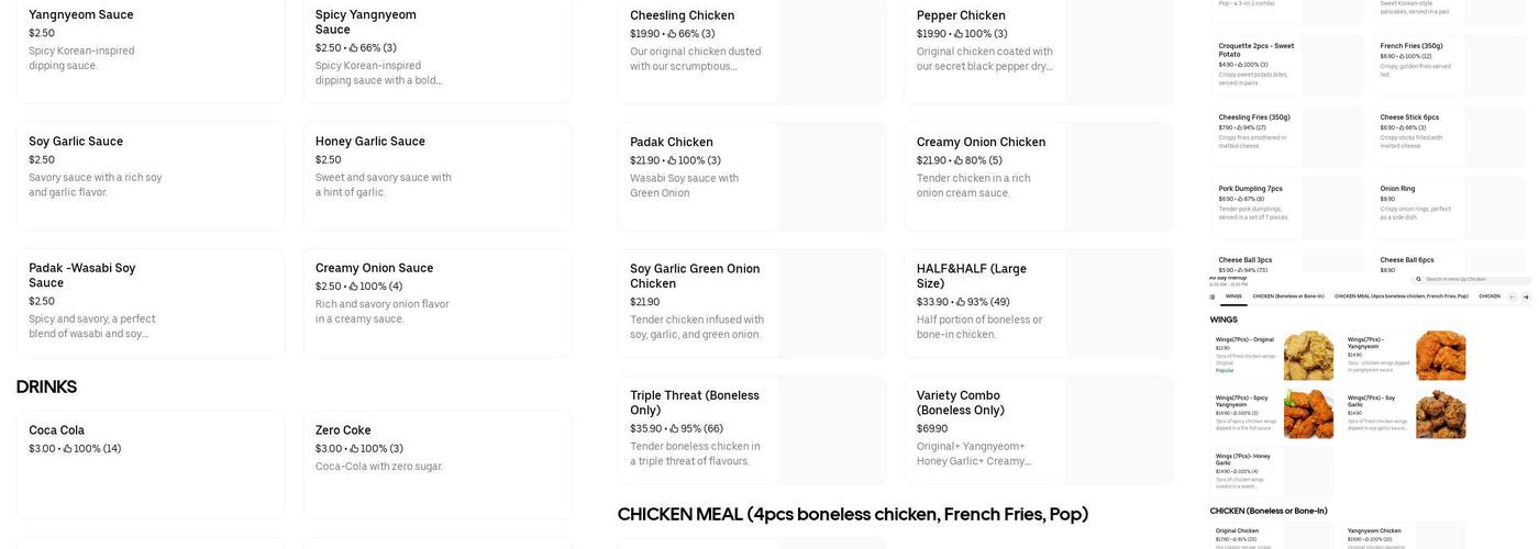 Hens up Chicken - Poco Menu