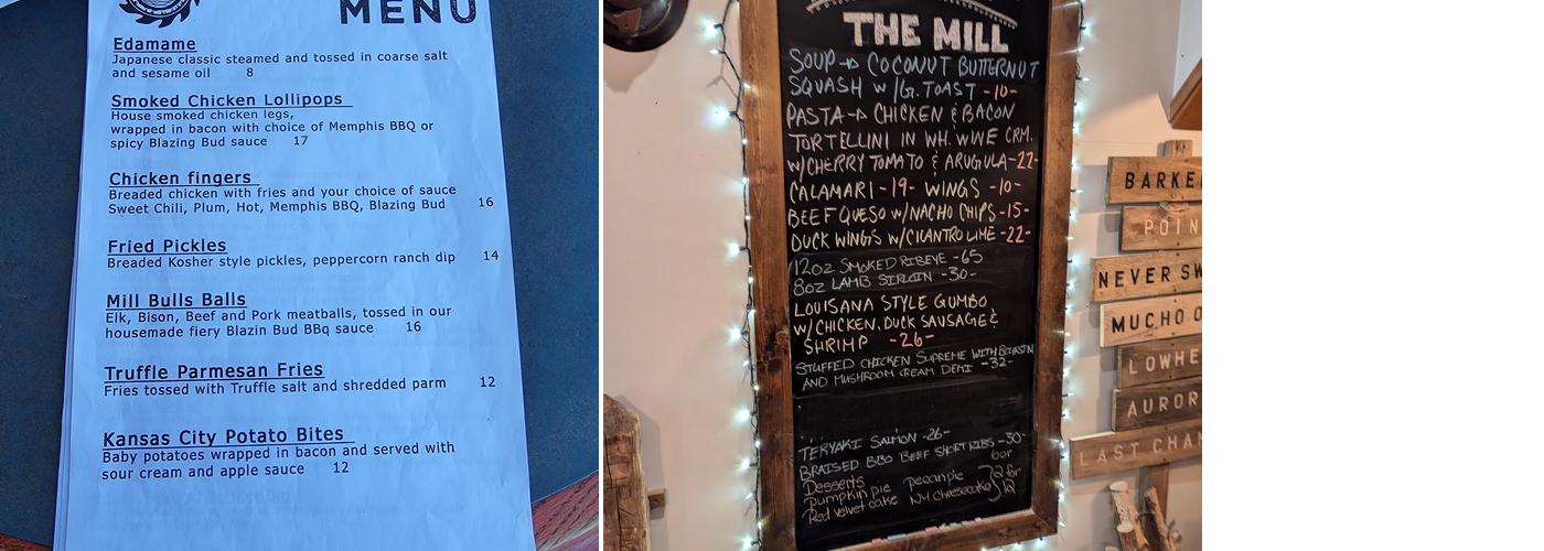 The Mill Pub Menu