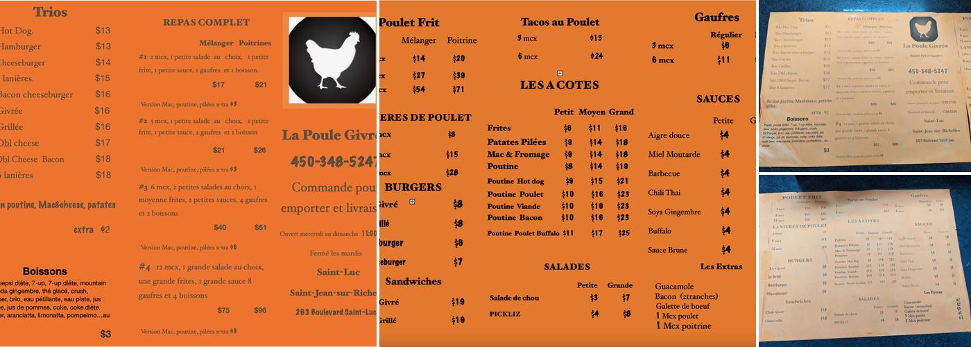 La poule givrée Menu