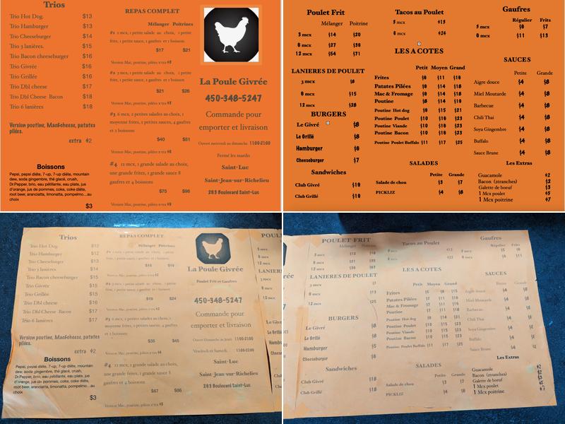 La poule givrée Menu