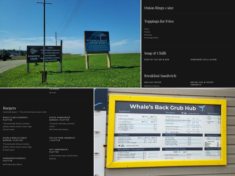 Whale’s Back Grub Hub Menu
