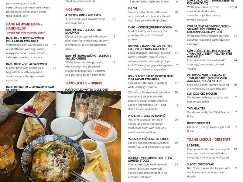 Sunset Noodle House Menu