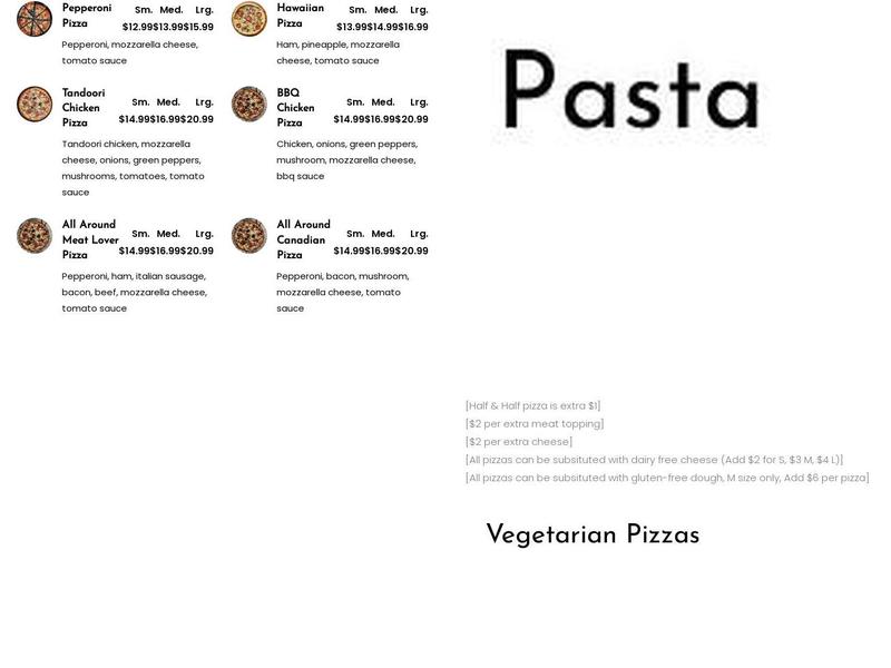 All Around Pizza Menu