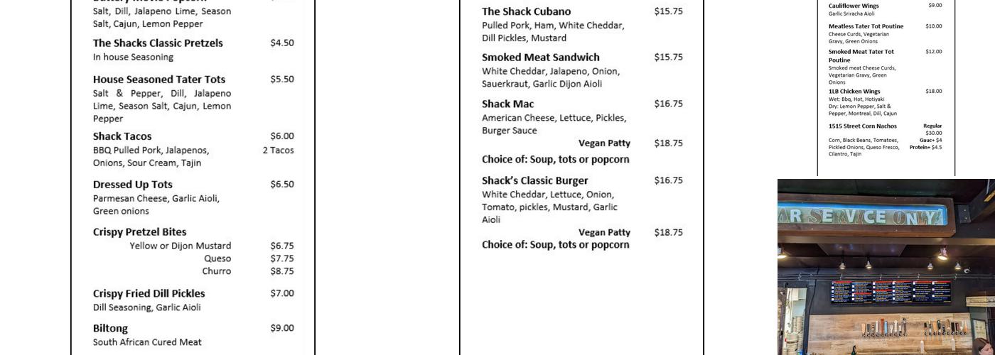 The Beer Shack Menu