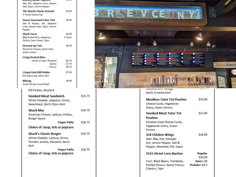The Beer Shack Menu
