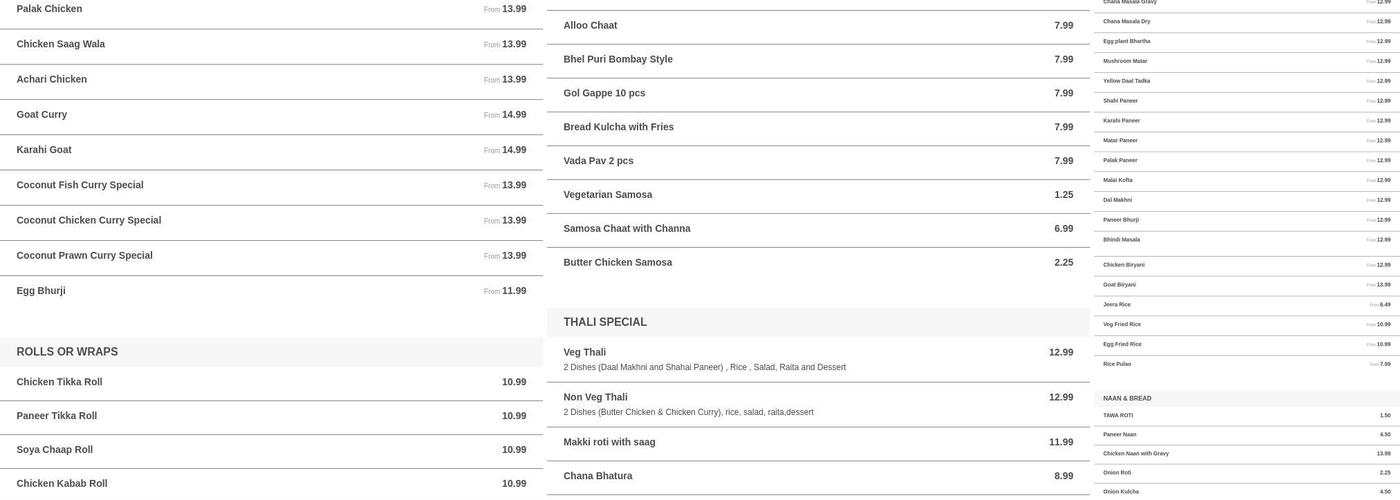 Panorama Pizza Curry & Sweets Menu