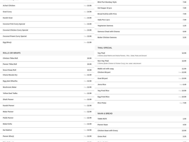 Panorama Pizza Curry & Sweets Menu