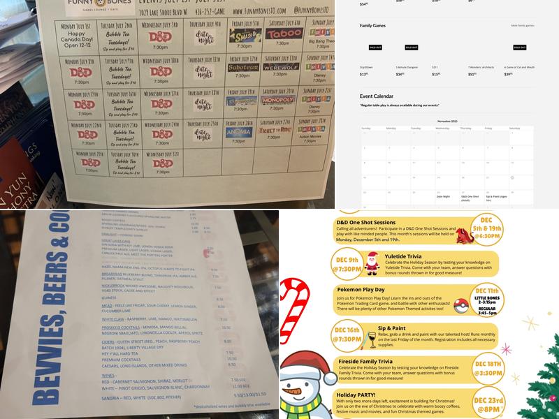 Funny Bones Games Lounge Menu