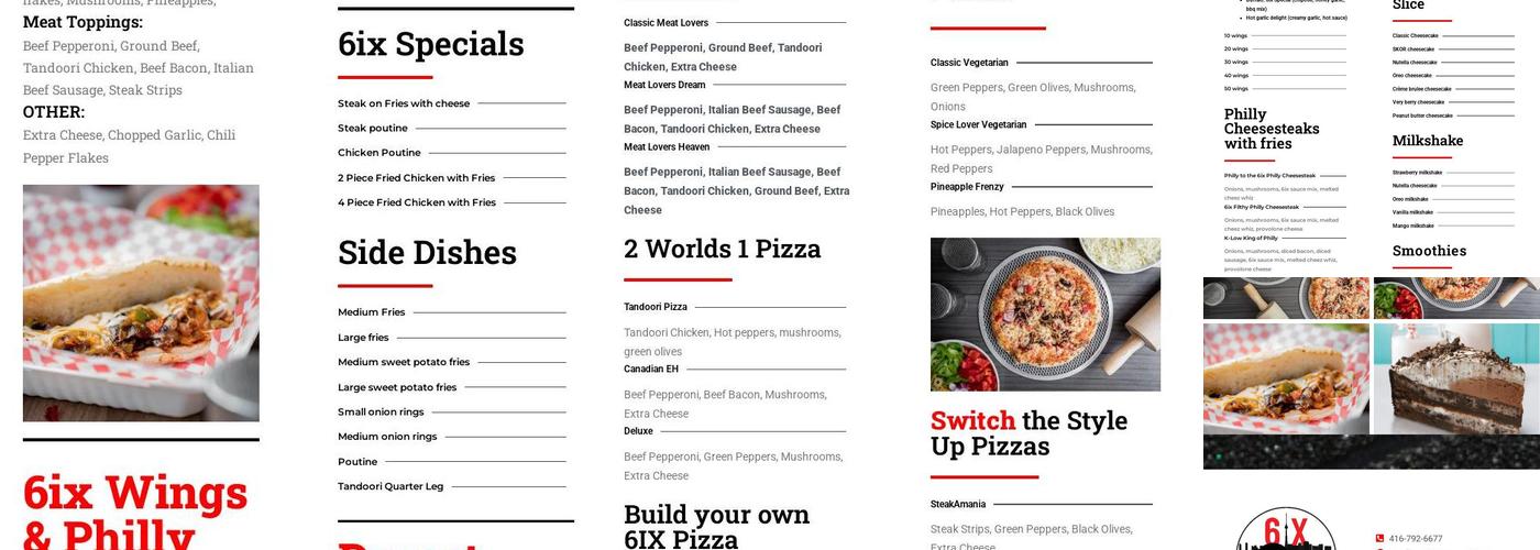 6ix pizzas Menu
