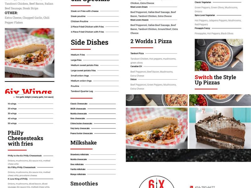 6ix pizzas Menu