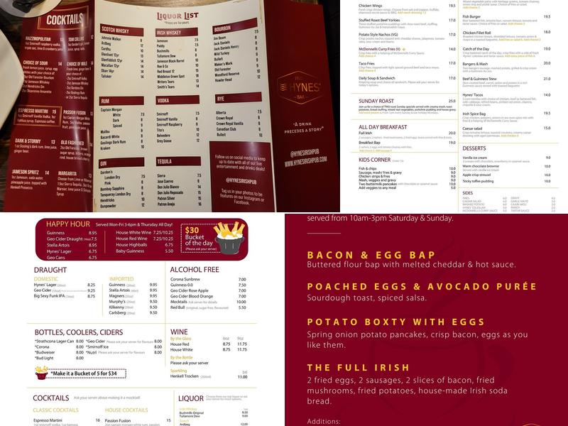 Hynes' Irish Pub Menu
