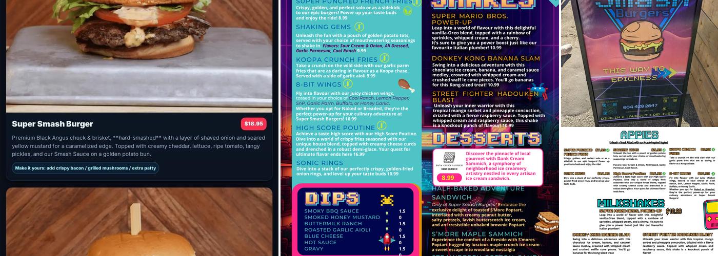Super Smash Burgers Menu