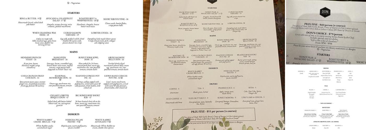 Don at Kitsilano Menu