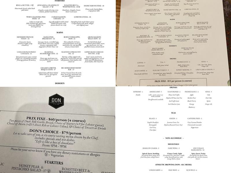 Don at Kitsilano Menu