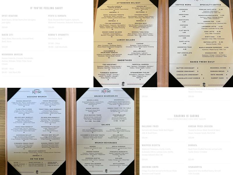 Bodega Rose Menu