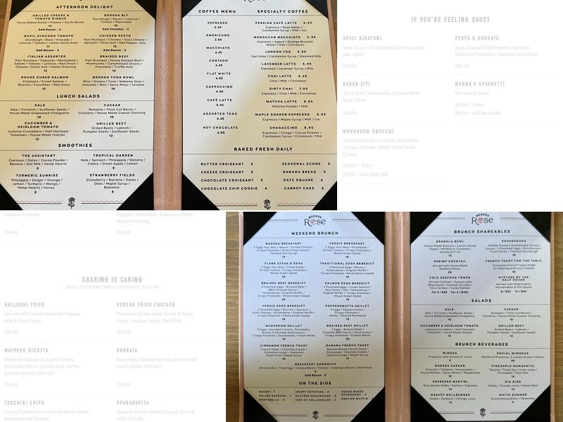 Bodega Rose Menu