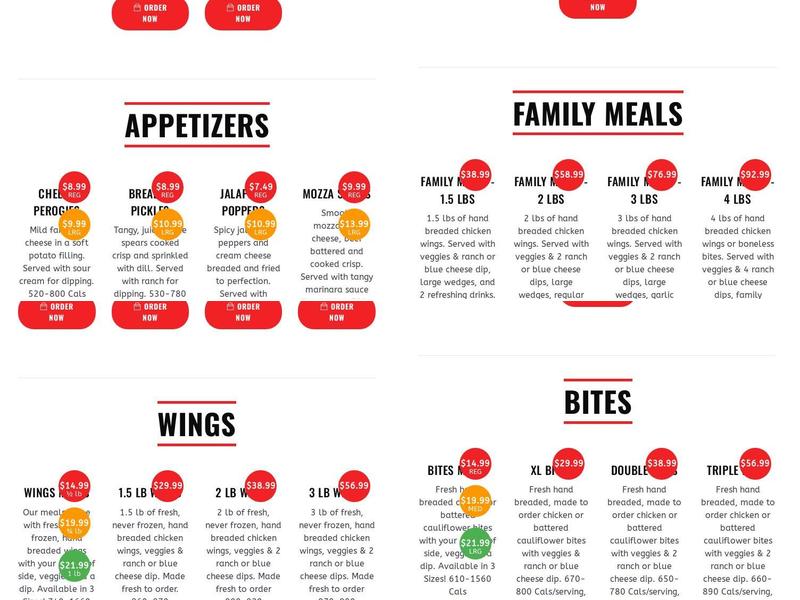 WingsUp! Welland Menu