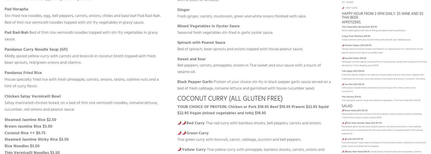Pandanus Thai Restaurant Menu