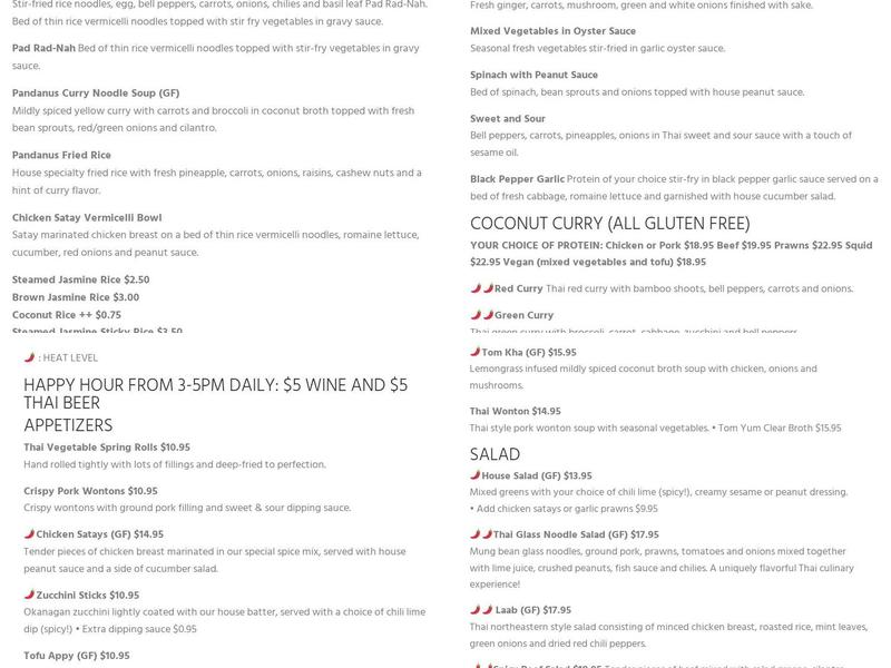 Pandanus Thai Restaurant Menu