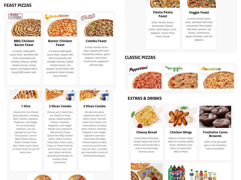 Freshslice Pizza Menu