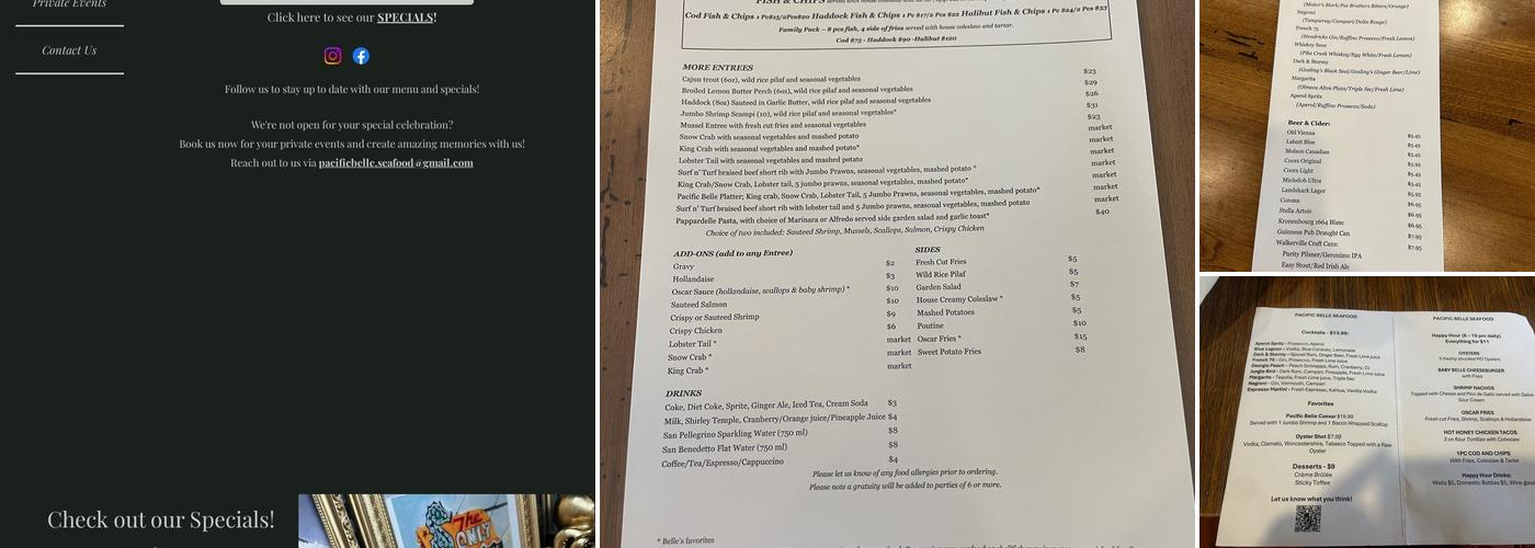 Pacific Belle Seafood Menu