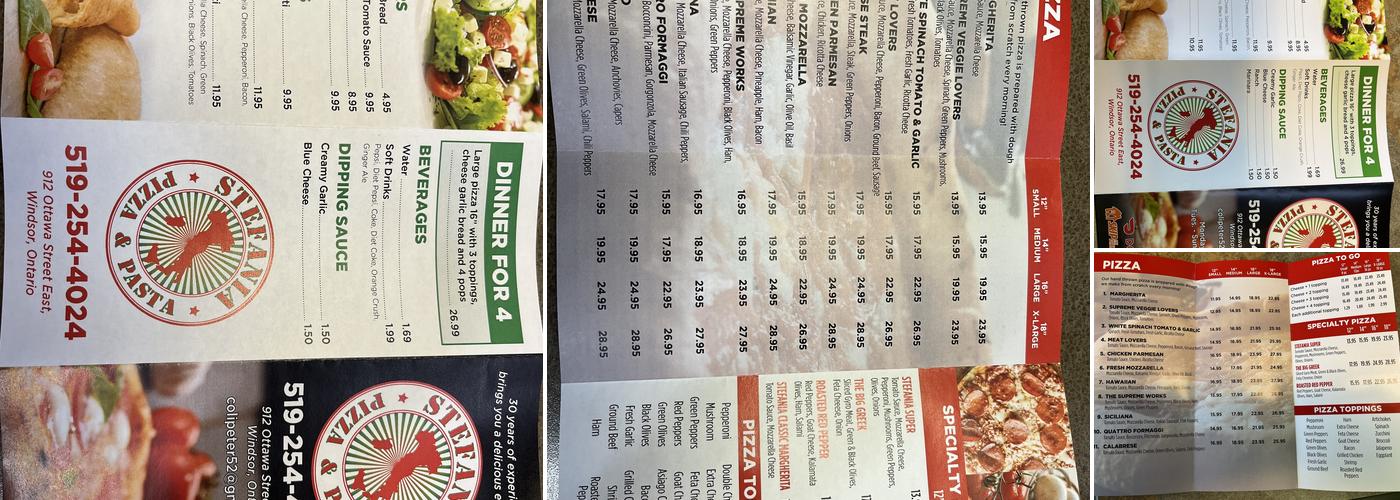 Stefania’s Pizza and Pasta Menu