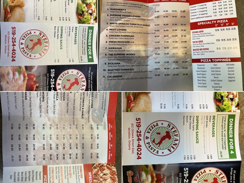 Stefania’s Pizza and Pasta Menu