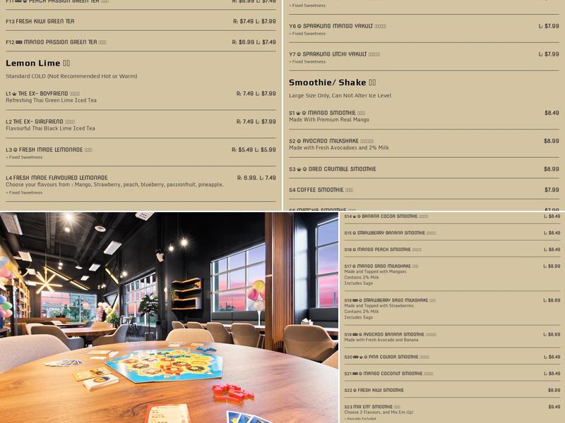 M Chapter Board Game Cafe Menu