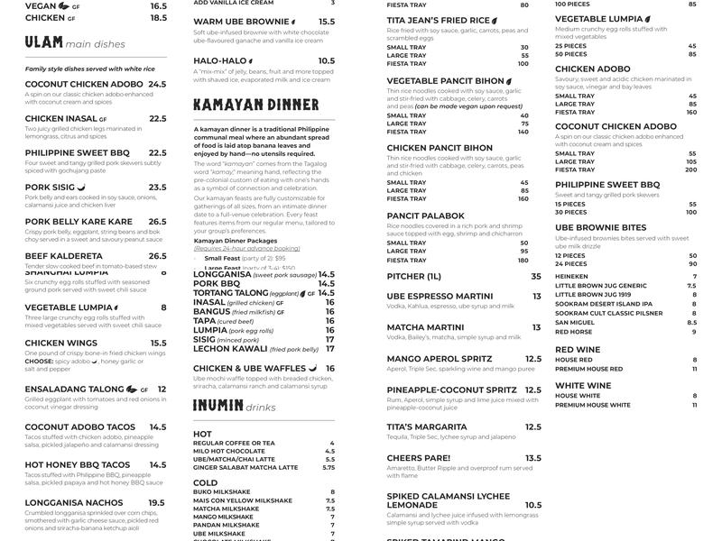 Tito Boy Restaurant Menu