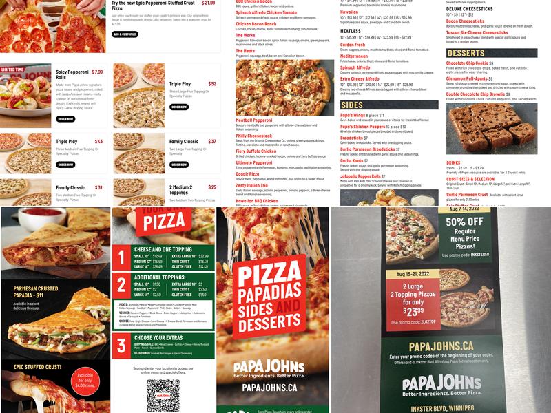 Papa Johns Pizza Menu