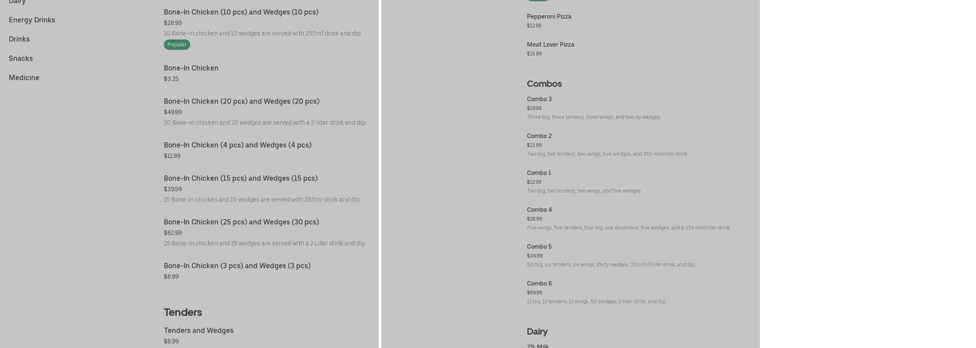 Chester Chicken Menu