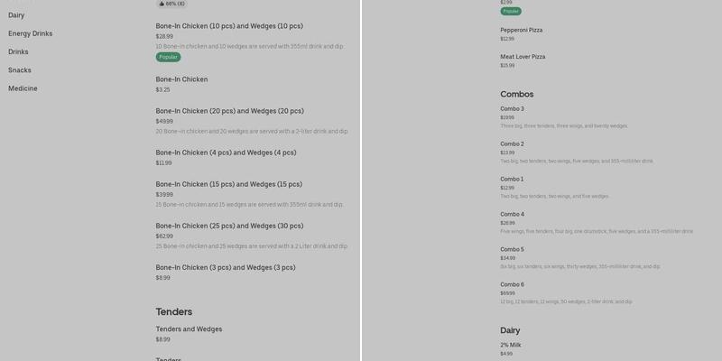 Chester Chicken Menu